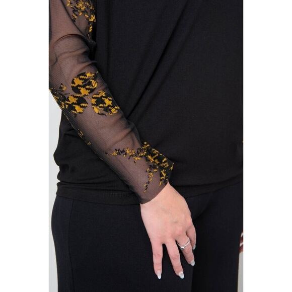 Alembika Black Yellow Check Mesh Top Long Sleeve Blouse Discontinued Size Medium - Picture 3 of 10